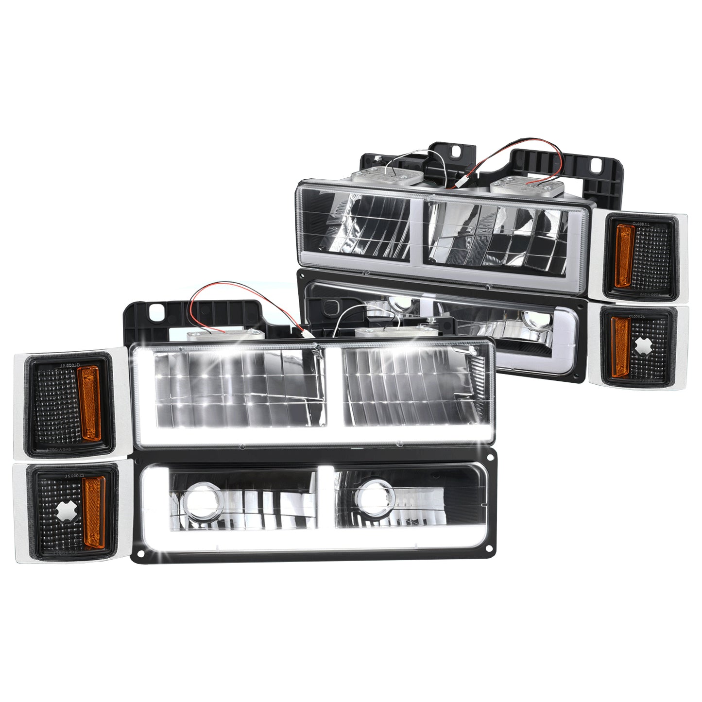 LED F-Drl Black Headlights 88-98 Chevy C/K