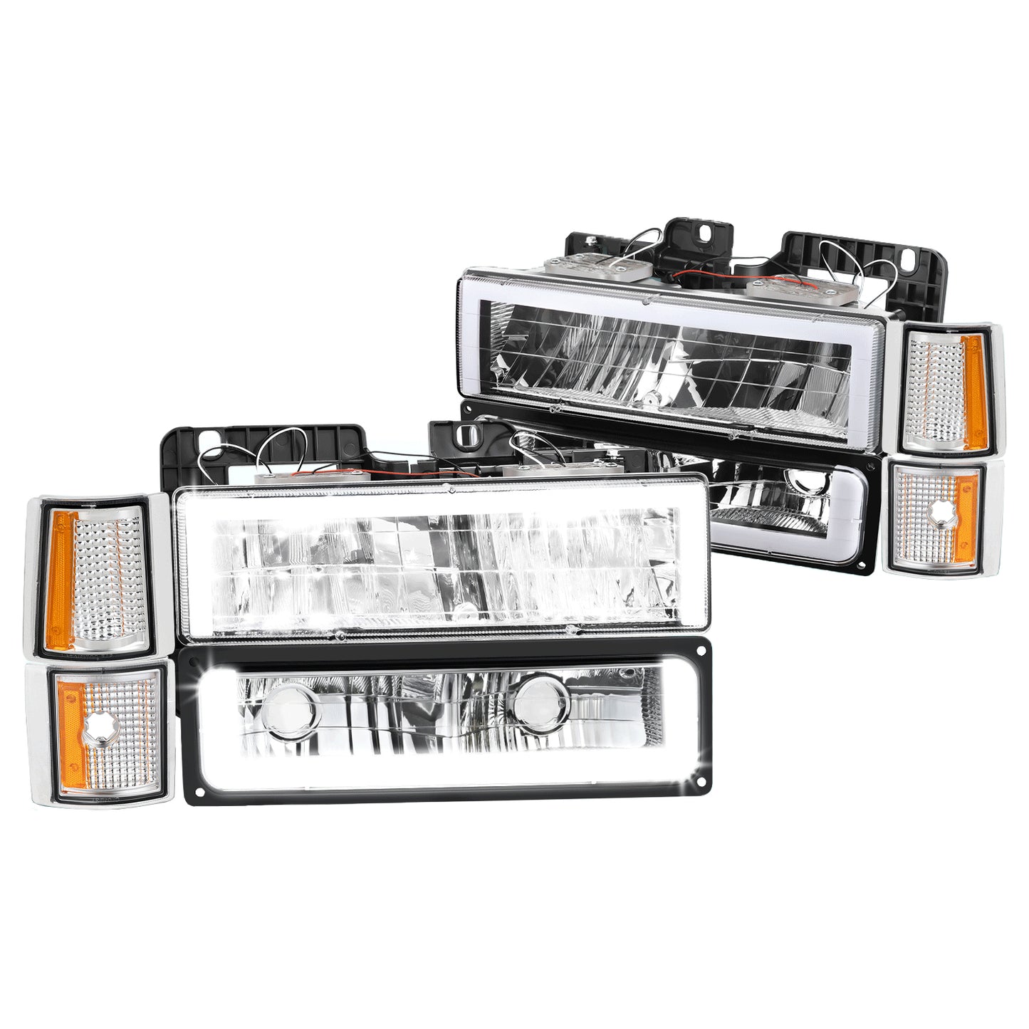 LED Square-Drl Chrome Headlights 88-98 GMC C/K