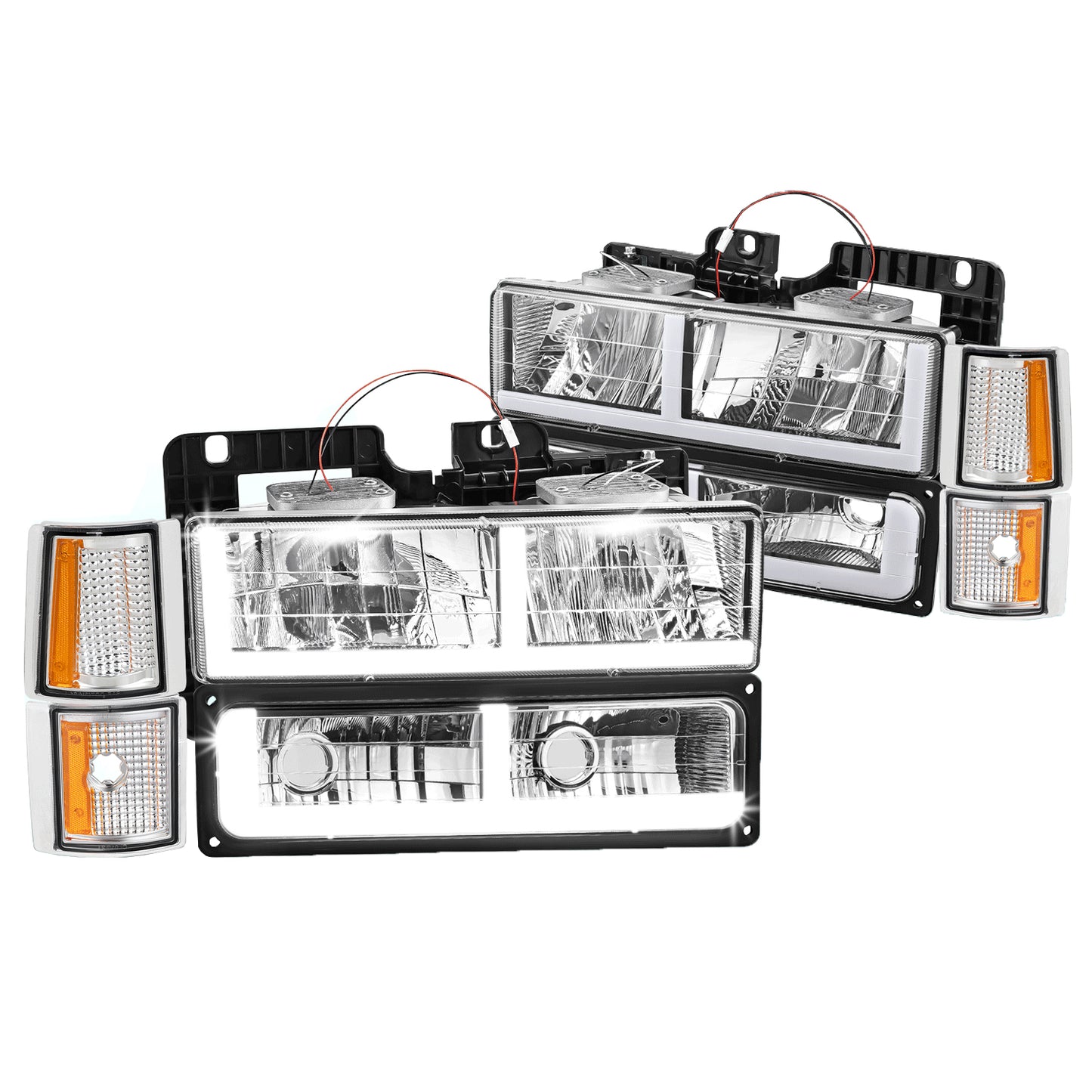 LED F-Drl Chrome Headlights 88-98 GMC C/K