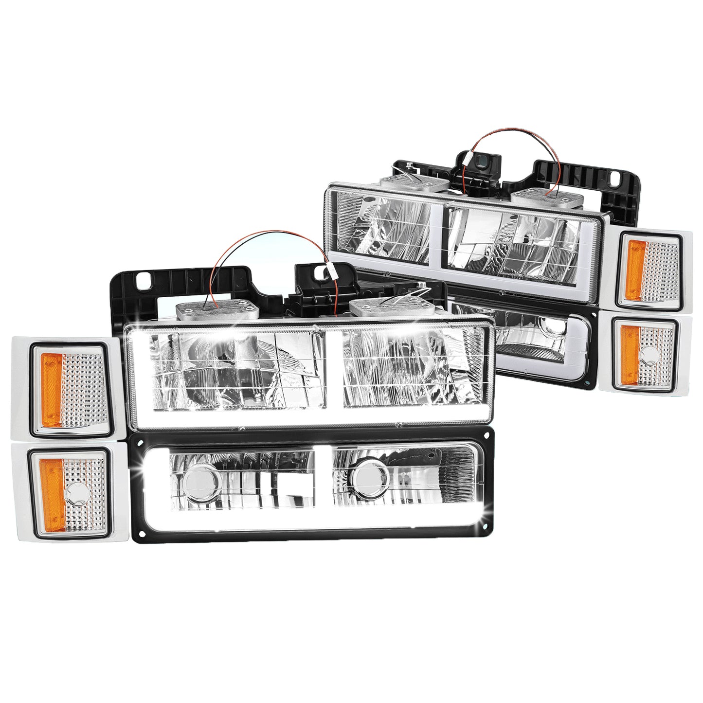 LED F-Drl Chrome Headlights 88-98 Chevy C/K