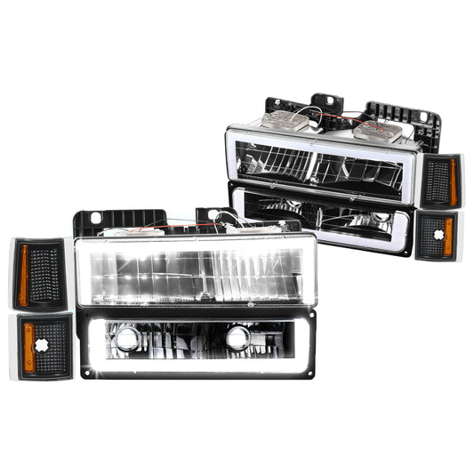 LED Square-Drl Black Headlights 88-98 GMC C/K