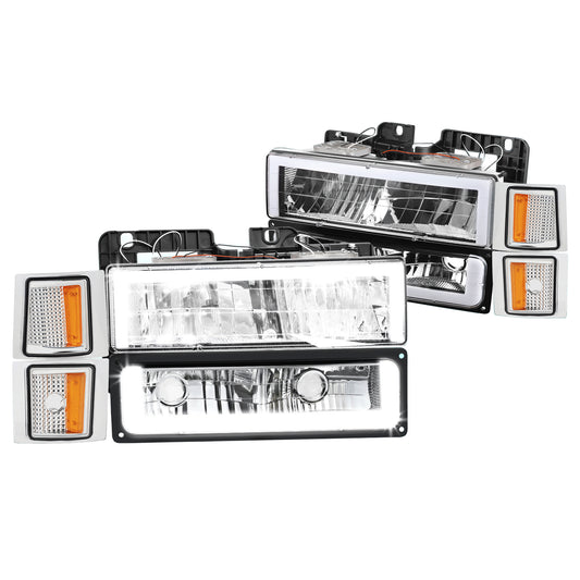 LED Square-Drl Chrome Headlights 88-98 Chevy C/K