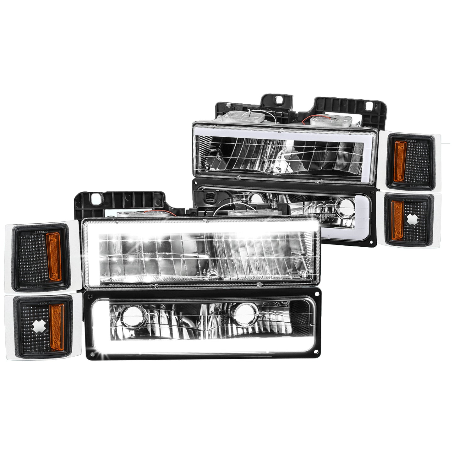 LED L-Drl Black Headlights 88-98 Chevy C/K