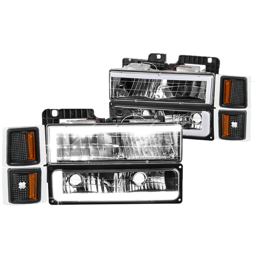 LED L-Drl Black Headlights 88-98 Chevy C/K