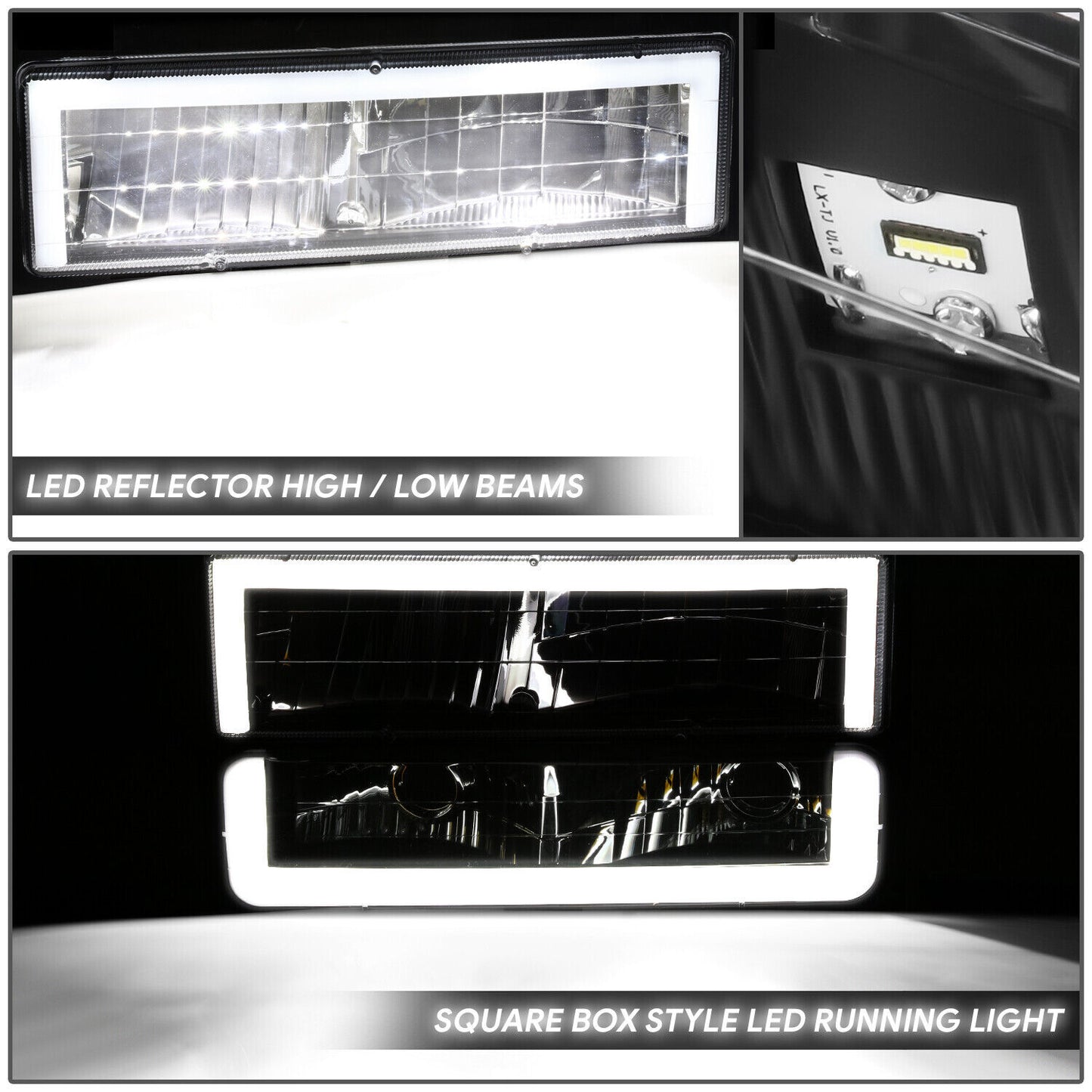 LED Square-Drl Black Headlights 88-98 GMC C/K