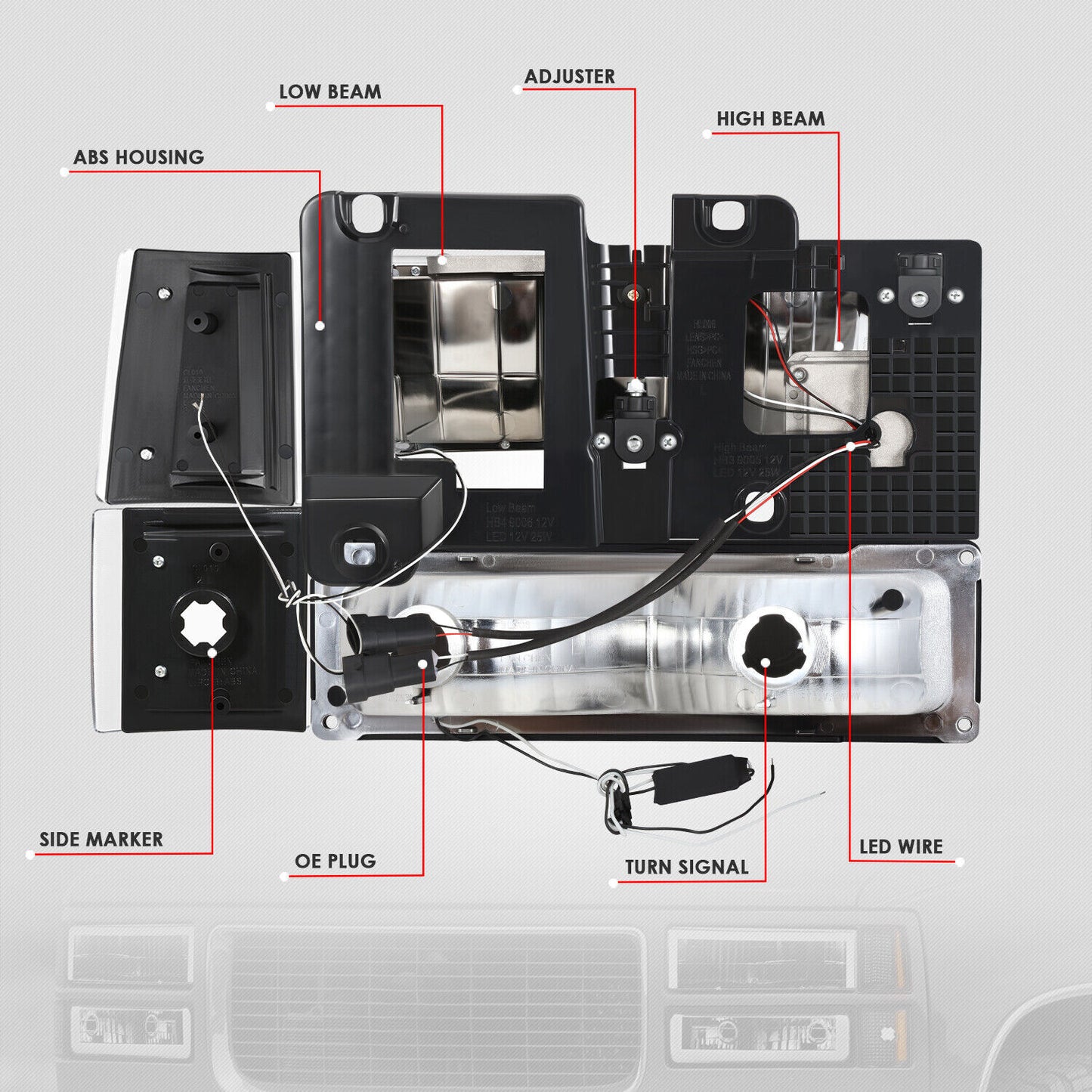 LED Square-Drl Black Headlights 88-98 GMC C/K