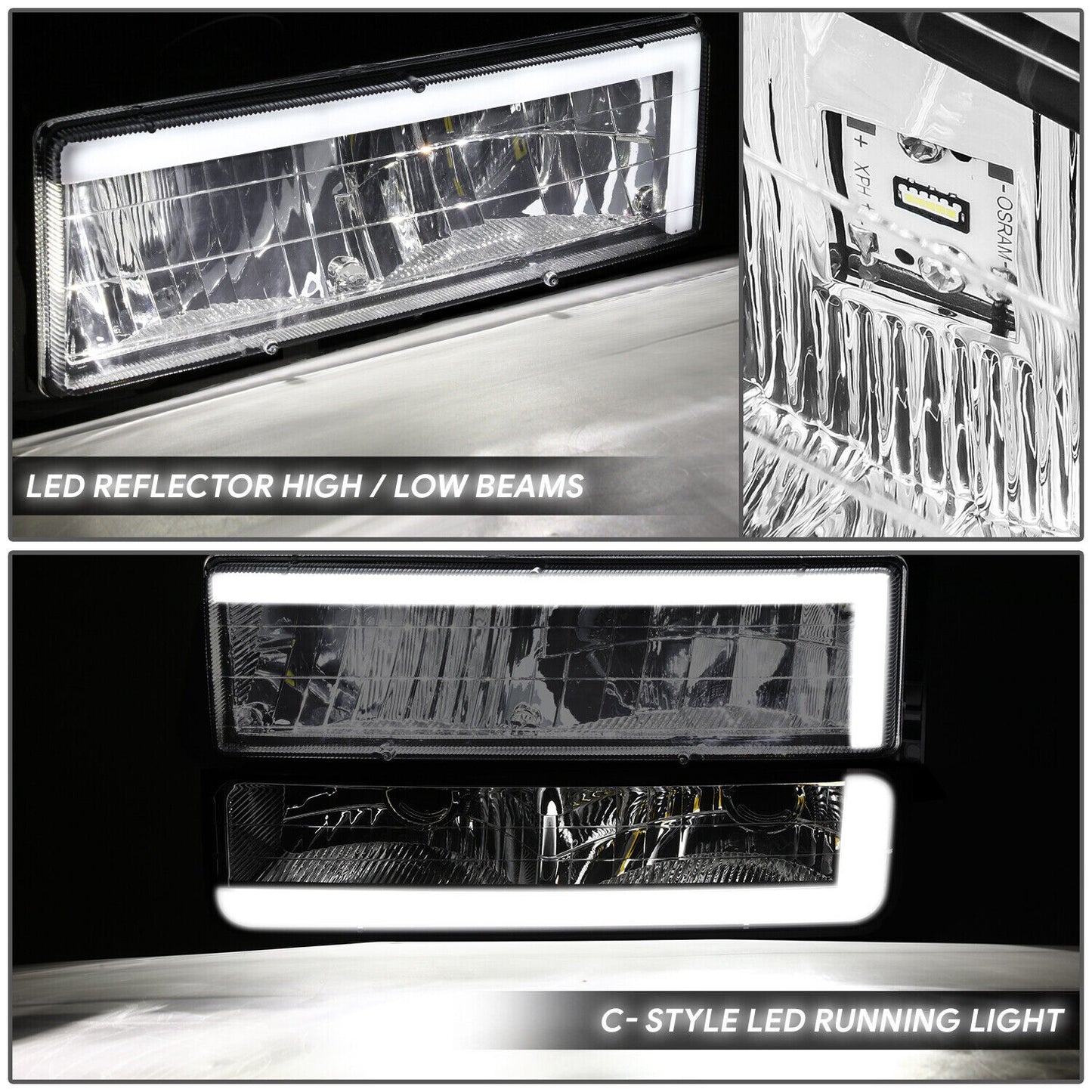 LED L-Drl Chrome Headlights 88-98 GMC C/K