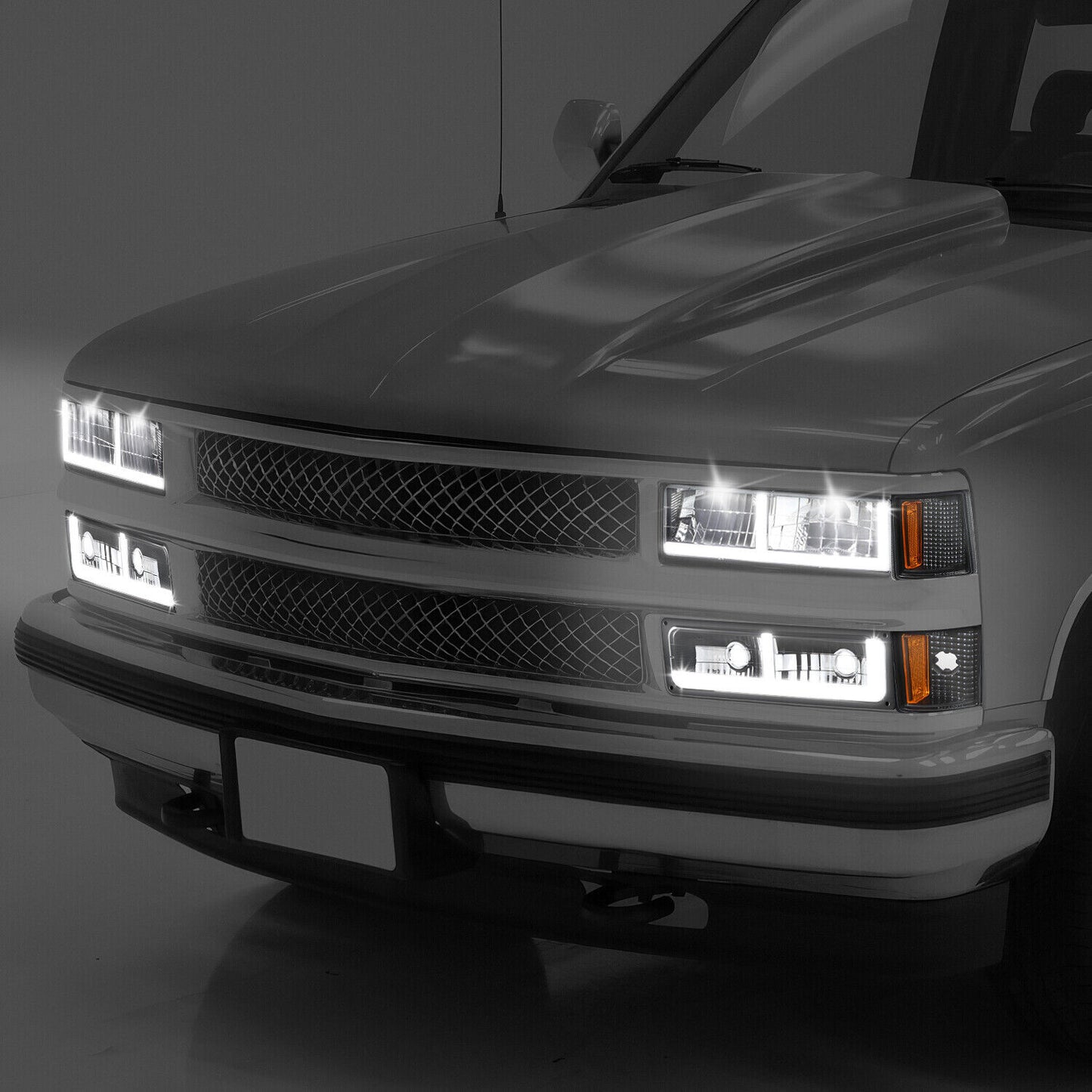 LED F-Drl Black Headlights 88-98 Chevy C/K