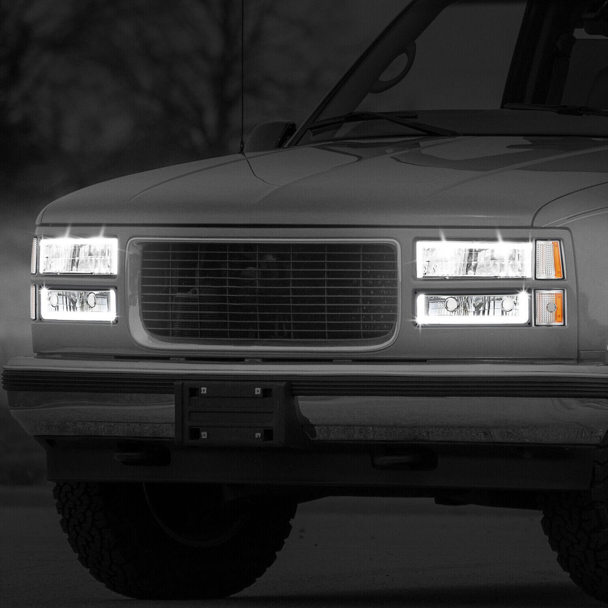 LED Strip Headlights For 1988-1998 Chevy GMC C/K Silverado Sierra – Pair Halogen