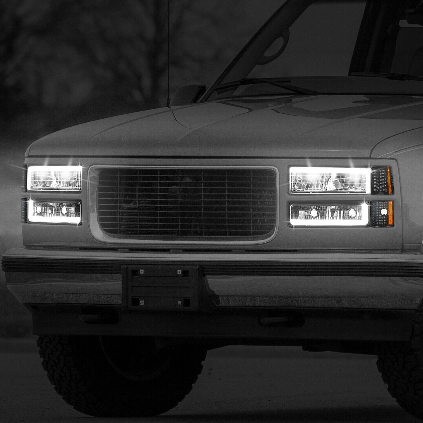 LED L-Drl Black Headlights 88-98 GMC C/K