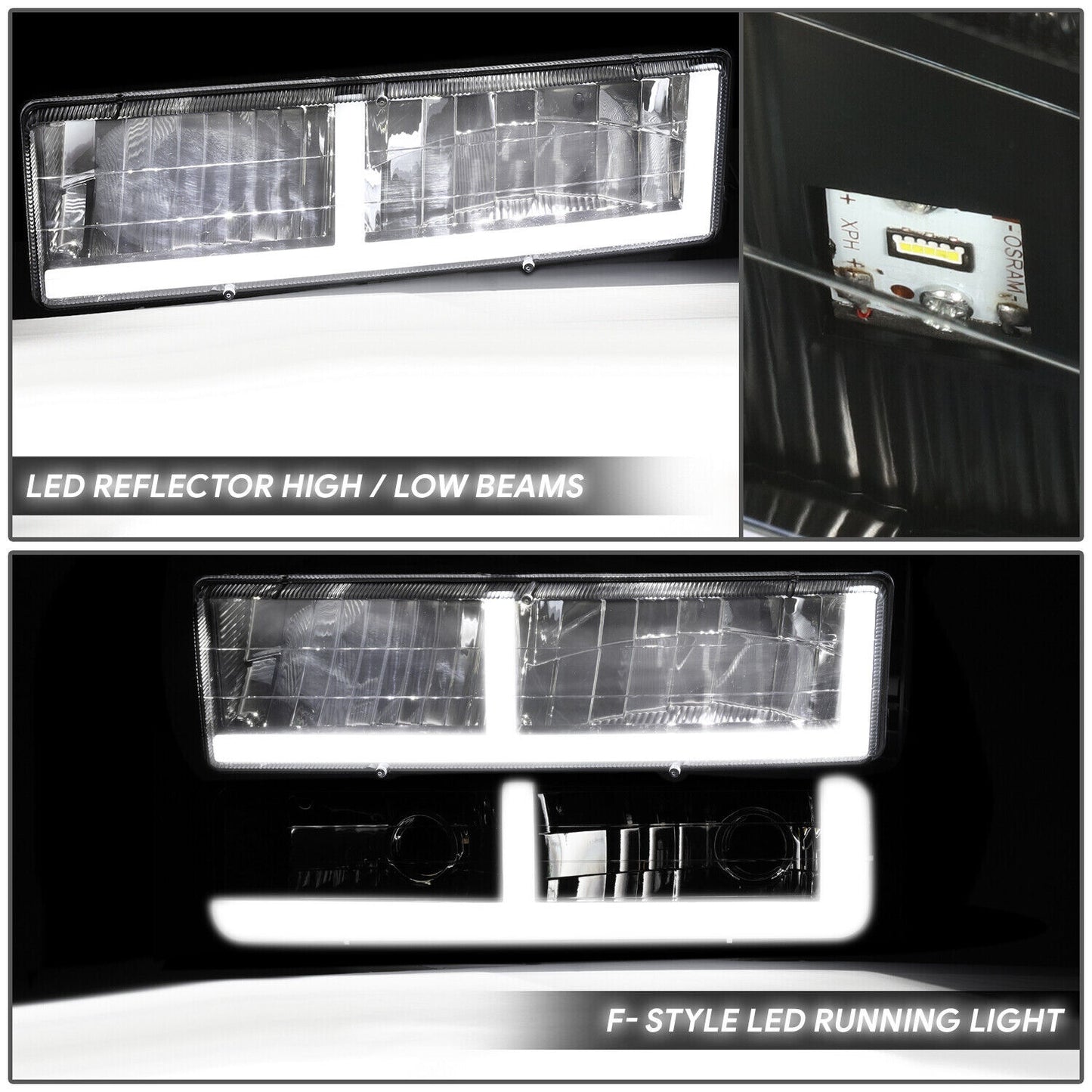 LED F-Drl Black Headlights 88-98 Chevy C/K