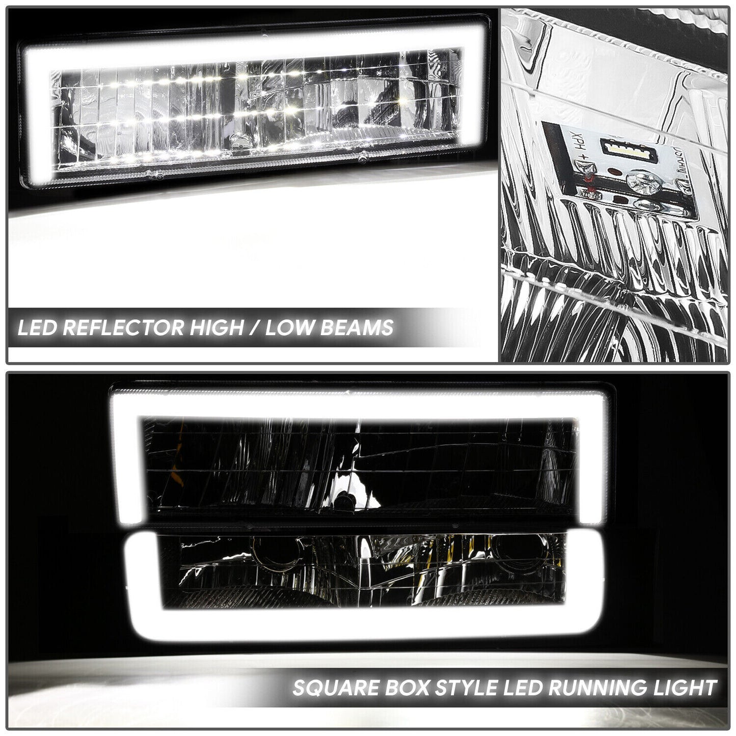 LED Square-Drl Chrome Headlights 88-98 Chevy C/K