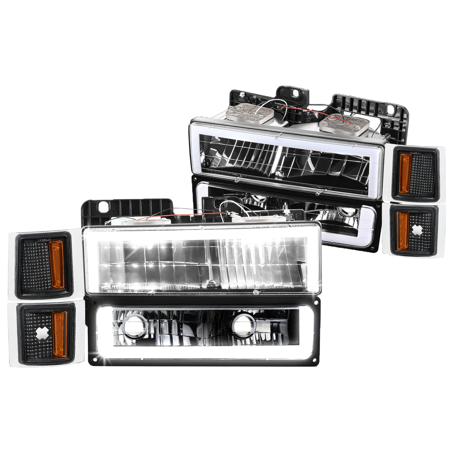 LED Square-Drl Black Headlights 88-98 Chevy C/K