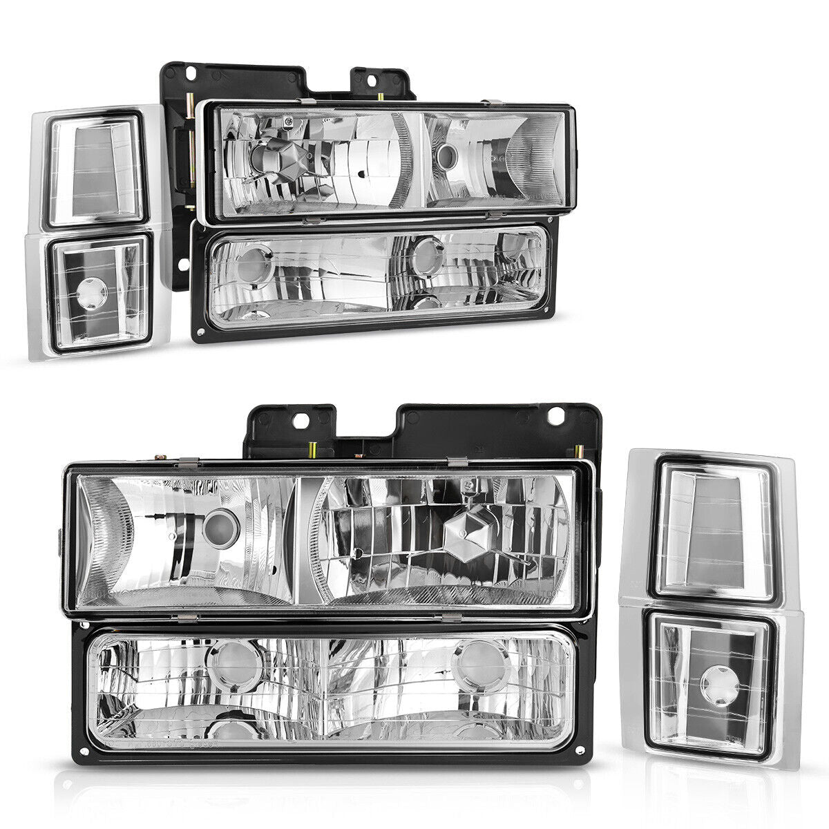 Clear Chrome Headlights 88-98 Chevy C/K